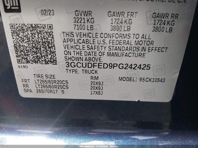 3GCUDFED9PG242425 Chevrolet Silverado 1500 4wd Short Bed Lt Trail Boss