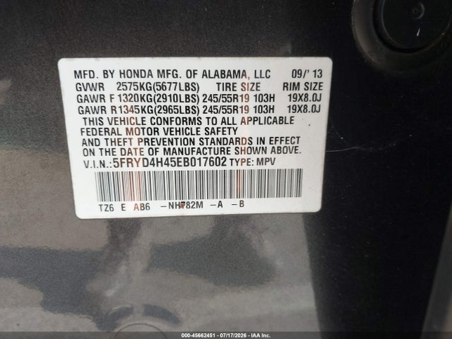 Продаж на аукціоні авто 2014 Acura Mdx Technology Package, vin: 5FRYD4H45EB017602, номер лоту: 45662451