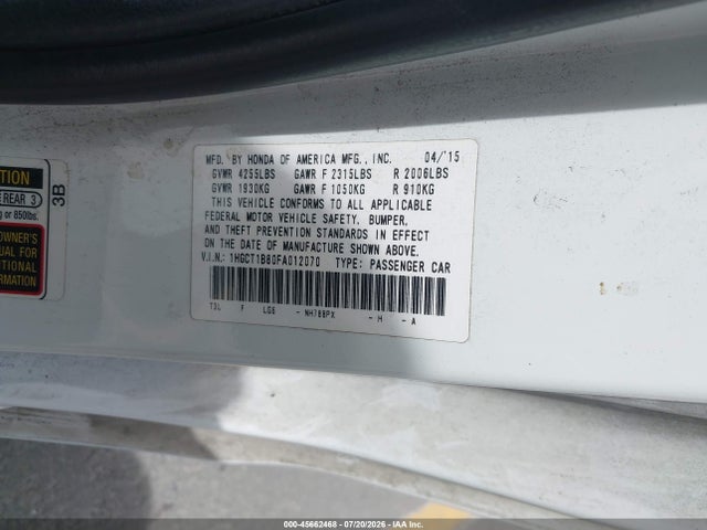 Honda Accord Ex-l 2015 1HGCT1B80FA012070 Image 9