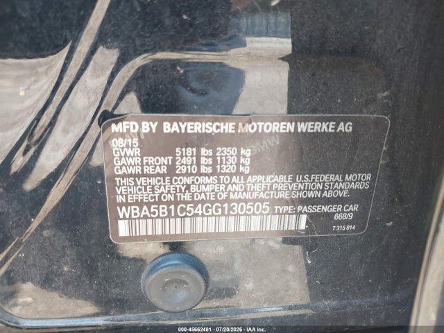 Продаж на аукціоні авто 2016 Bmw 535i, vin: WBA5B1C54GG130505, номер лоту: 45662481