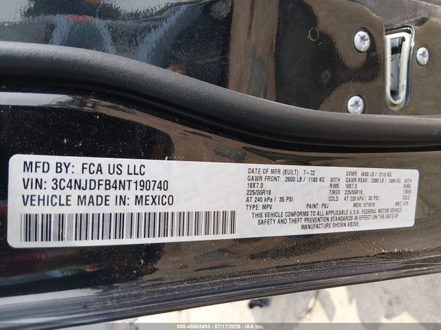 45662483 :رقم المزاد ، 3C4NJDFB4NT190740 vin ، 2022 Jeep Compass Latitude Lux 4x4 مزاد بيع