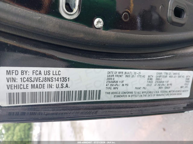 Aukcja sprzedaży 2022 Jeep Grand Wagoneer Series I 4x4, vin: 1C4SJVEJ8NS141351, numer aukcji: 45662487