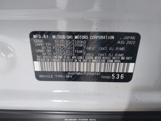 Продажа на аукционе авто 2023 Mitsubishi Eclipse Cross Se S-awc/sel S-awc, vin: JA4ATWAA7PZ006187, номер лота: 45662489