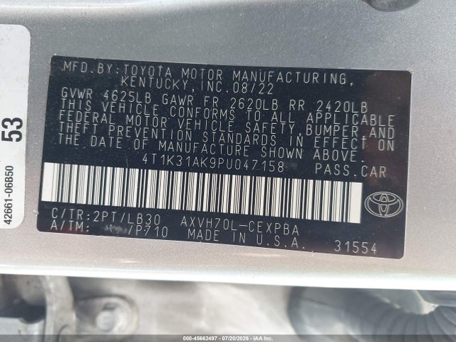 4T1K31AK9PU047158 Toyota Camry Xse Hybrid