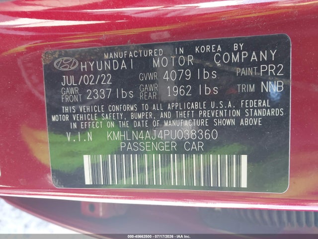 2023 Hyundai Elantra Hybrid Limited მანქანა იყიდება აუქციონზე, vin: KMHLN4AJ4PU038360, აუქციონის ნომერი: 45662500