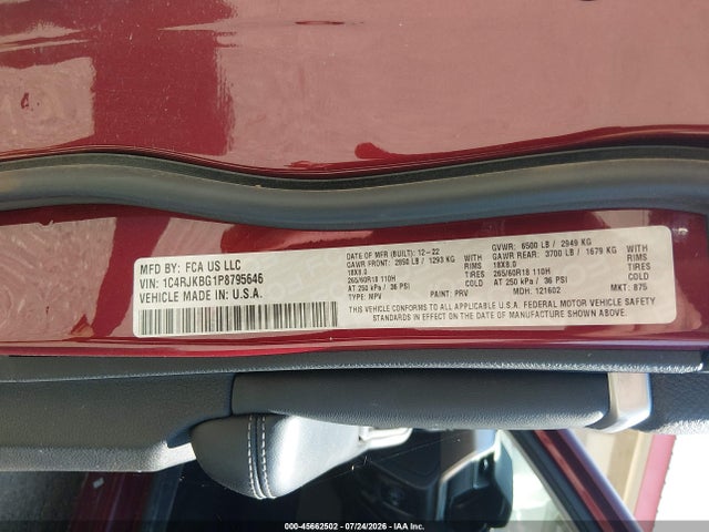 Aukcja sprzedaży 2023 Jeep Grand Cherokee L Limited 4x4, vin: 1C4RJKBG1P8795646, numer aukcji: 45662502