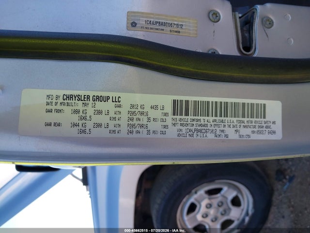45662515 :رقم المزاد ، 1C4NJPBA8CD671012 vin ، 2012 Jeep Patriot Sport مزاد بيع