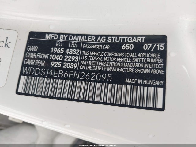 45662528 :رقم المزاد ، WDDSJ4EB6FN262095 vin ، 2015 Mercedes-benz Cla 250 مزاد بيع