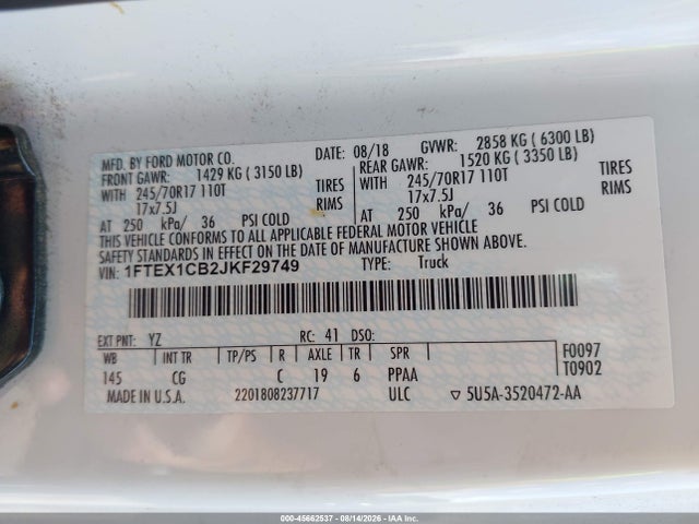 Ford F-150 Xl 2018 1FTEX1CB2JKF29749 Image 9