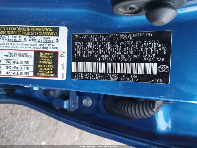 Продажа на аукционе авто 2017 Toyota Camry Se, vin: 4T1BF1FK5HU628643, номер лота: 45662544