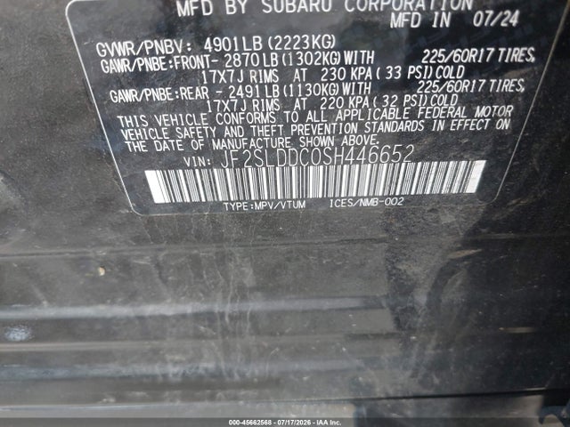 45662568 :رقم المزاد ، JF2SLDDC0SH446652 vin ، 2025 Subaru Forester Premium مزاد بيع