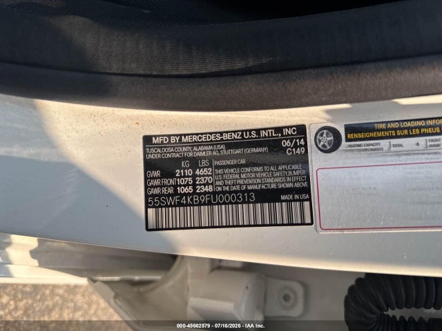 Aukcja sprzedaży 2015 Mercedes-benz C 300 Sport 4matic, vin: 55SWF4KB9FU000313, numer aukcji: 45662579