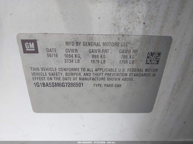 1G1BA5SM6G7286501 Chevrolet Cruze L Manual