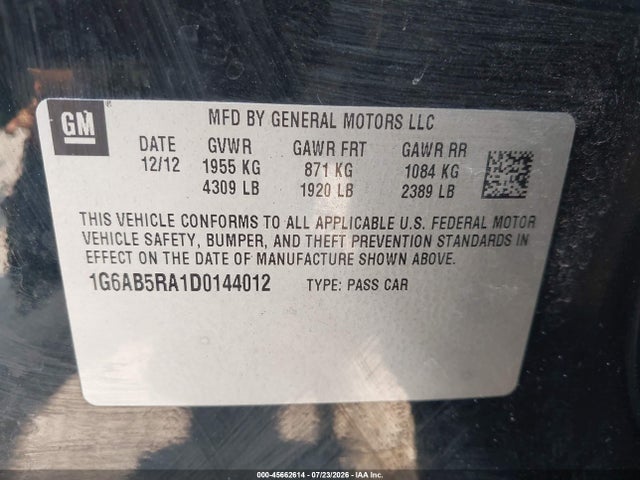 Aukcja sprzedaży 2013 Cadillac Ats Luxury, vin: 1G6AB5RA1D0144012, numer aukcji: 45662614