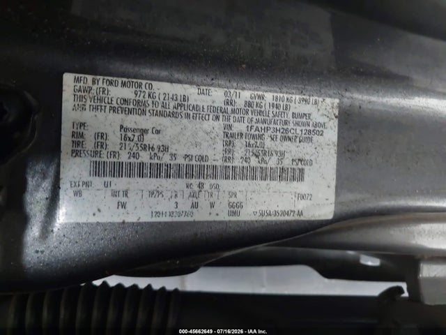 Продажа на аукционе авто 2012 Ford Focus Sel, vin: 1FAHP3H26CL128502, номер лота: 45662649