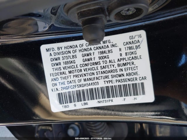 Honda Civic Lx 2016 2HGFC2F5XGH544903 Image 9