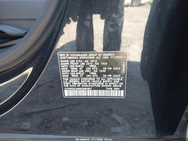Aukcja sprzedaży 2022 Volkswagen Atlas 3.6l V6 Se W/technology, vin: 1V2WR2CA6NC565387, numer aukcji: 45662676