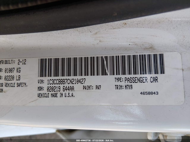 45662736 :رقم المزاد ، 1C3CCBBB7CN210427 vin ، 2012 Chrysler 200 Touring مزاد بيع