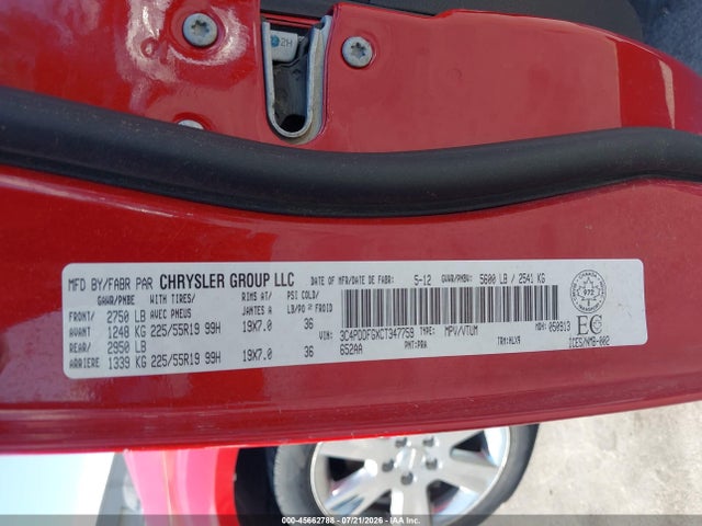 Продажа на аукционе авто 2012 Dodge Journey R/t, vin: 3C4PDDFGXCT347759, номер лота: 45662788