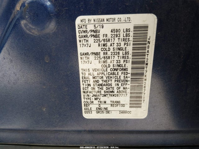 Nissan ROGUE S 2019 JN8AT2MT7KW267717 Image 9
