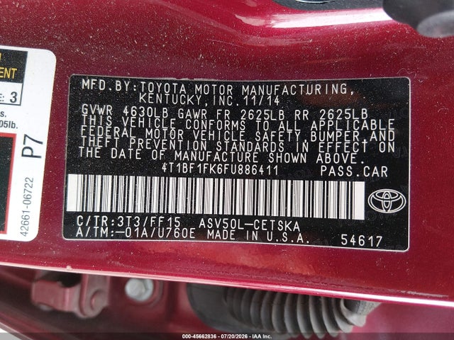 Toyota CAMRY SE 2015 4T1BF1FK6FU886411 Image 9