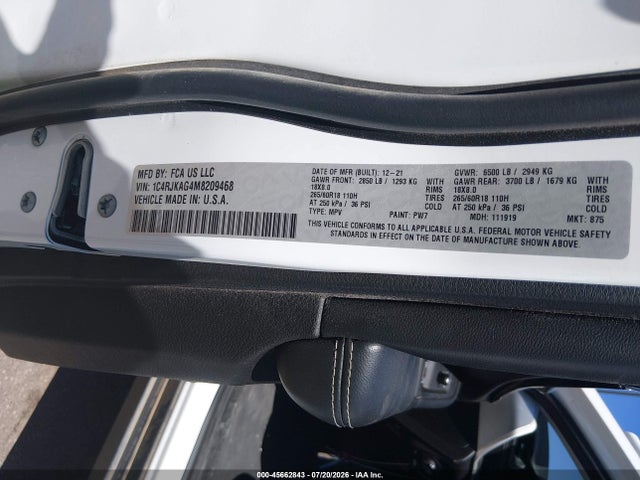 Auction sale of the 2021 Jeep Grand Cherokee L Laredo 4x4, vin: 1C4RJKAG4M8209468, lot number: 45662843