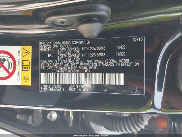 Aukcja sprzedaży 2015 Lexus Nx 200t, vin: JTJYARBZ5F2006368, numer aukcji: 45662899