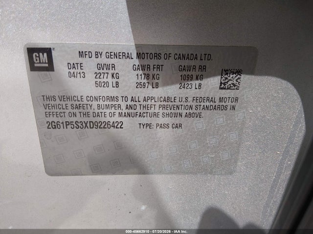 Продаж на аукціоні авто 2013 Cadillac Xts Luxury, vin: 2G61P5S3XD9226422, номер лоту: 45662910