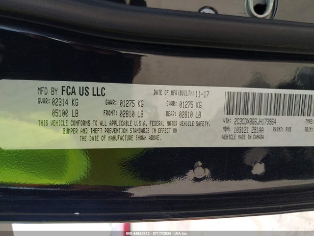 2C3CDXBG6JH173964 Dodge Charger Sxt Rwd
