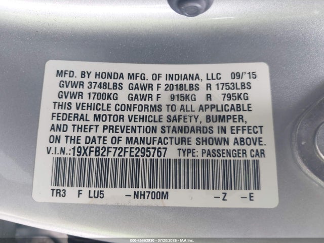 19XFB2F72FE295767 Honda CIVIC SE
