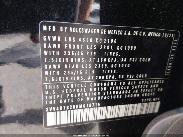 3VV4X7B28RM018715 Volkswagen Taos 1.5t Sel