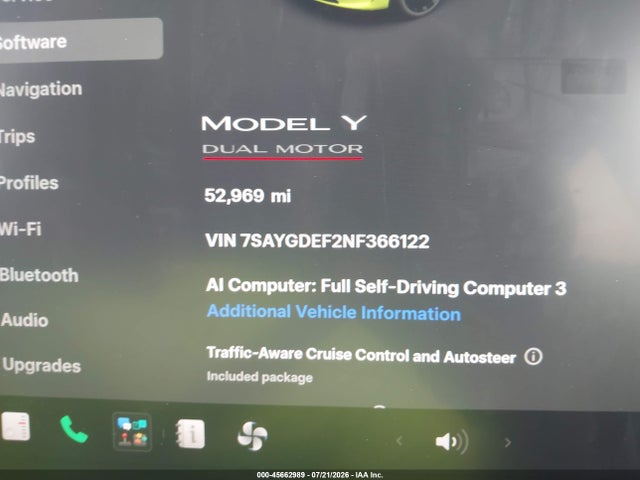 Tesla Model Y Performance Dual Motor All-wheel Drive 2022 7SAYGDEF2NF366122 Image 7