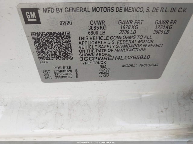 Продажа на аукционе авто 2020 Chevrolet Silverado 1500 2wd  Short Bed Custom, vin: 3GCPWBEH4LG265818, номер лота: 45663010