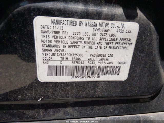 Продажа на аукционе авто 2013 Infiniti G37 Journey, vin: JN1CV6AP9DM725398, номер лота: 45663011