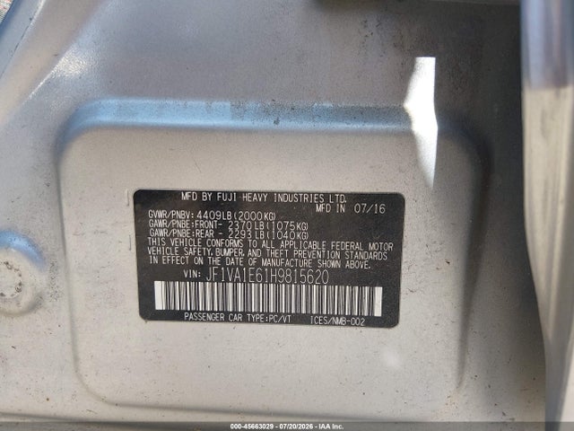 Продажа на аукционе авто 2017 Subaru Wrx Premium, vin: JF1VA1E61H9815620, номер лота: 45663029
