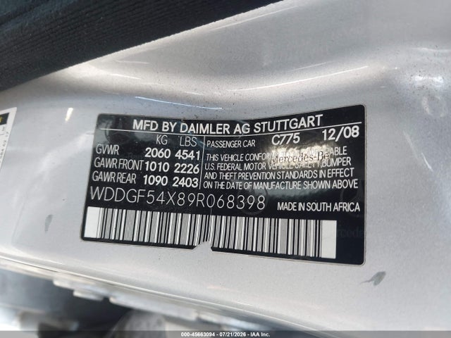 45663094 :رقم المزاد ، WDDGF54X89R068398 vin ، 2009 Mercedes-benz C 300 Luxury/sport مزاد بيع