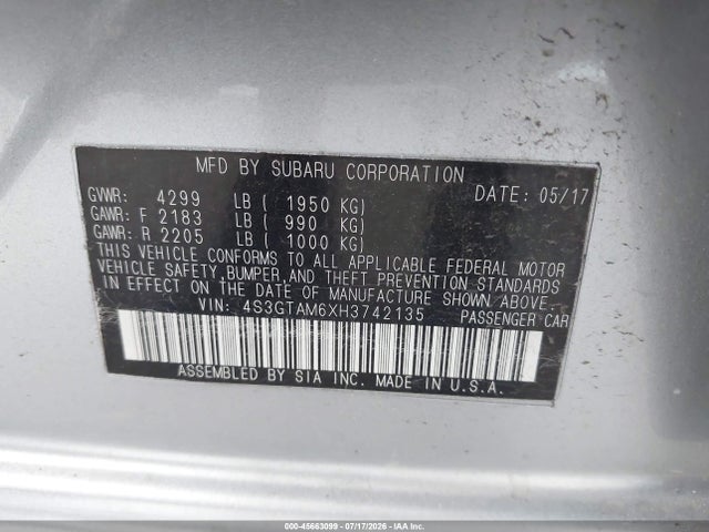 Aukcja sprzedaży 2017 Subaru Impreza 2.0i Sport, vin: 4S3GTAM6XH3742135, numer aukcji: 45663099
