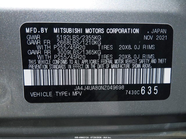 Продаж на аукціоні авто 2022 Mitsubishi Outlander Black Edition S-awc/se 2.5 S-awc/se Launch Edition S-awc, vin: JA4J4UA80NZ049698, номер лоту: 45663124