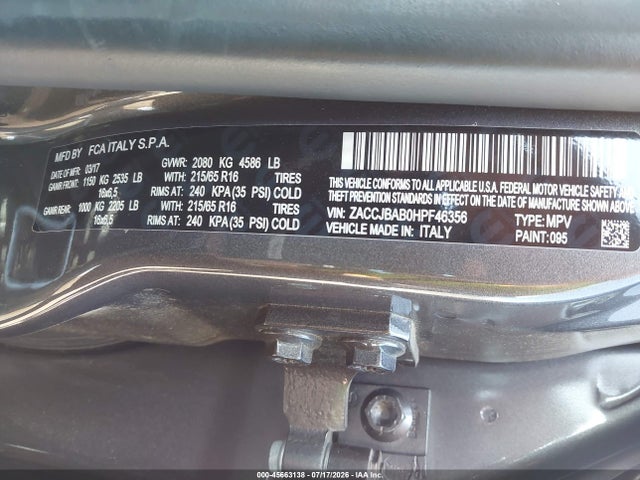 ZACCJBAB0HPF46356 Jeep Renegade Sport