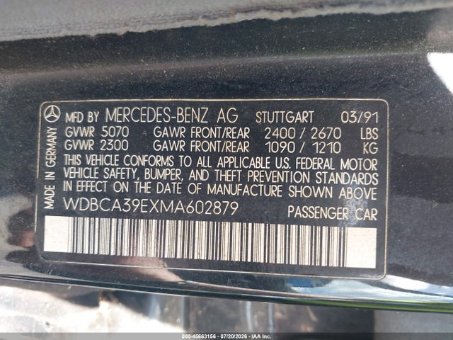 Продаж на аукціоні авто 1991 Mercedes-benz 560 Sel, vin: WDBCA39EXMA602879, номер лоту: 45663156