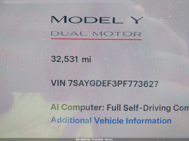 Продаж на аукціоні авто 2023 Tesla Model Y Performance Dual Motor All-wheel Drive, vin: 7SAYGDEF3PF773627, номер лоту: 45663160