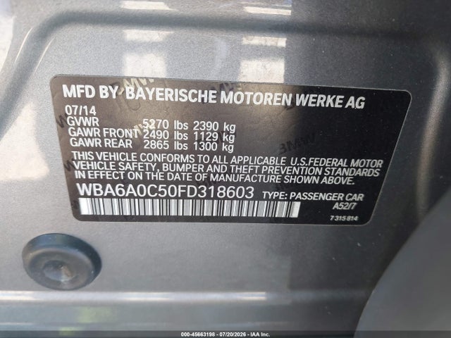 Продажа на аукционе авто 2015 Bmw 640i Gran Coupe, vin: WBA6A0C50FD318603, номер лота: 45663198