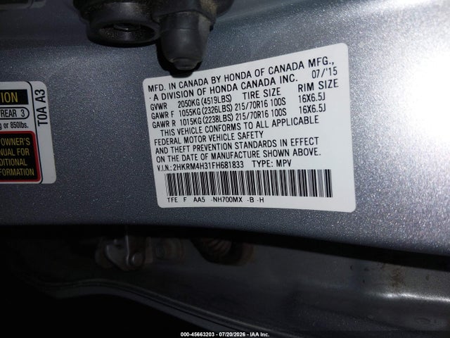 Honda CR-V LX 2015 2HKRM4H31FH681833 Image 9