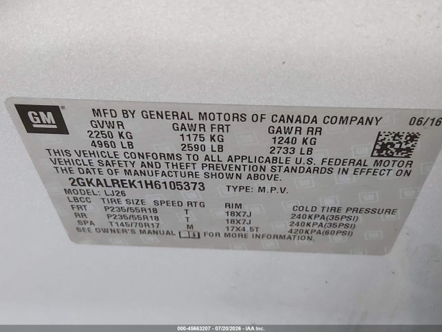 Продаж на аукціоні авто 2017 Gmc Terrain Denali, vin: 2GKALREK1H6105373, номер лоту: 45663207