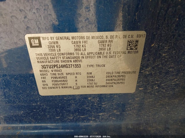 Aukcja sprzedaży 2017 Gmc Sierra 1500 Denali, vin: 3GTU2PEJ4HG371353, numer aukcji: 45663220