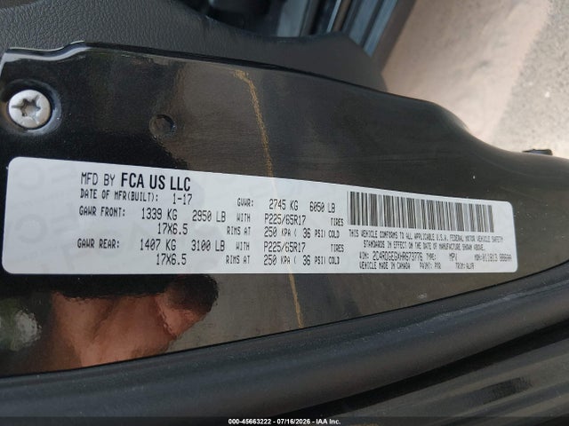 45663222 :رقم المزاد ، 2C4RDGEGXHR673776 vin ، 2017 Dodge Grand Caravan Gt مزاد بيع