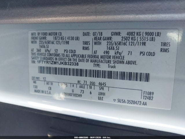 Ford Transit-250 2018 1FTYR1ZM1JKB32338 Image 9