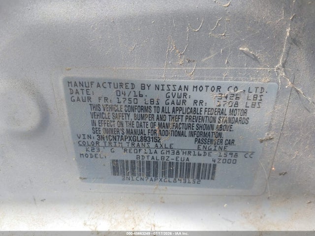 Nissan Versa 1.6 Sv 2016 3N1CN7APXGL893152 Image 9