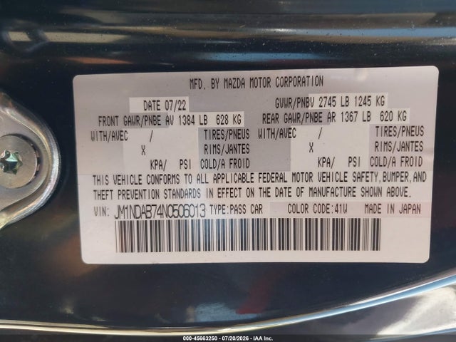 Продаж на аукціоні авто 2022 Mazda Mx-5 Miata Sport, vin: JM1NDAB74N0506013, номер лоту: 45663250