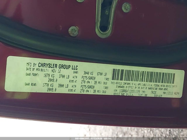 45663302 :رقم المزاد ، 1C6RR6HT1DS551599 vin ، 2013 Ram 1500 Sport مزاد بيع
